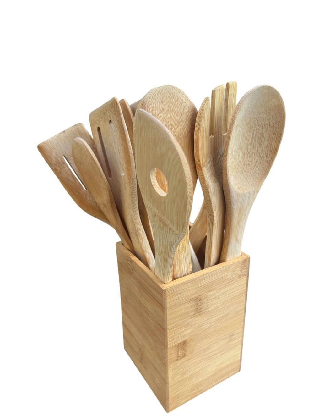 Bamboo Cooking Utensil 11 pcs Set with Holder - Natural Beige